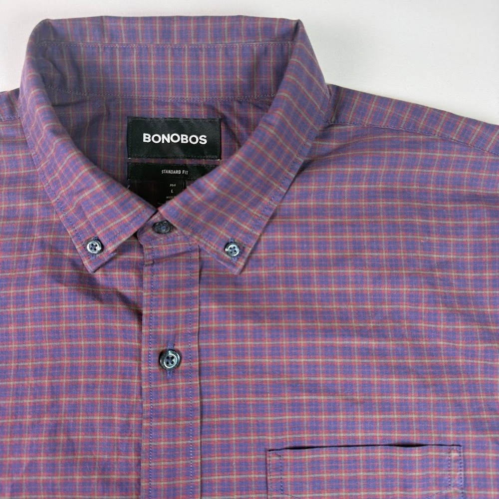 Bonobos Mens Standard Fit Purple Green Plaid Long Sleeve Button Down Shirt L